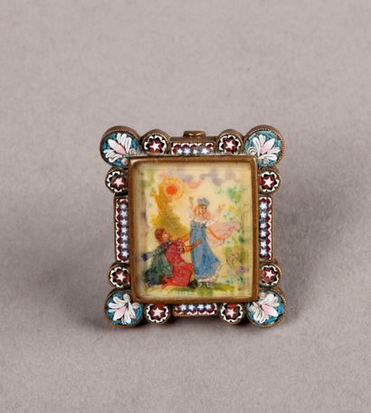 null Small Russian ICON in cloisonné enamel on metal decorated with stars and palmettes...