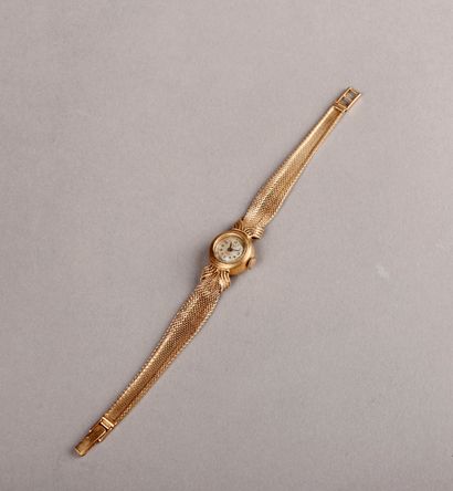 VENUS Montre-bracelet de dame en or jaune, boitier circulaire, cadran crème à chiffres...