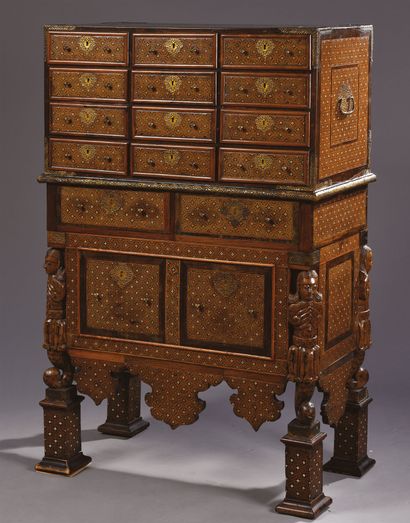 null CABINET known as CONTADOR in teak and marquetry of ebony and bone, opening with...