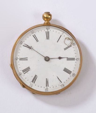 null Yellow gold GOUSSET WATCH, white enamelled dial with Roman numerals and railway....