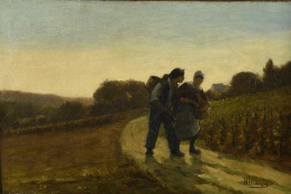 Louis Michel HADENGUE (XIXe siècle) Couple sur le chemin
Huile sur toile, signée...
