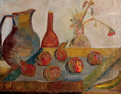 VILETTE (C.) Nature morte aux fruits. Huile sur toile, signée en bas à droite; 62...