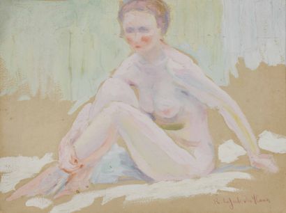 null Robert LEFORT DES YLOUSES (1892-1979)
Seated bather
Oil on paper, signed lower...