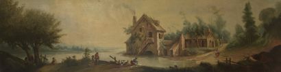 null FRENCH SCHOOL, in the taste of the 18th century
House by the river with fisherman,...