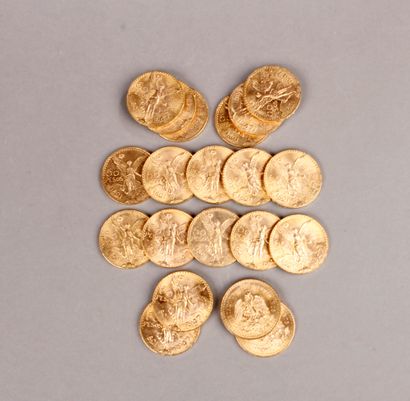 null Vingt pièces de 50 Pesos mexicains en or 1921-1947.