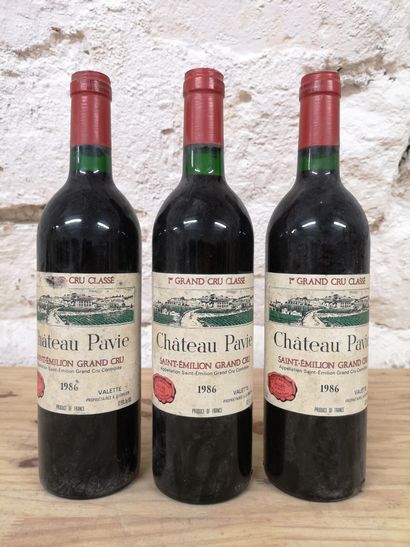 null 3 bouteilles Château PAVIE - 1er Gcc Saint Emilion 1986 Etiquettes légèrement...