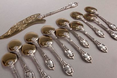 PUIFORCAT. Silver and vermeil ice service including 12 spoons and a serving piece,...