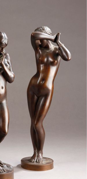 Alexandre FALGUIERE (1831-1900) Phryne
Epreuve en bronze à patine brune, GOUPIL éditeur.
H...