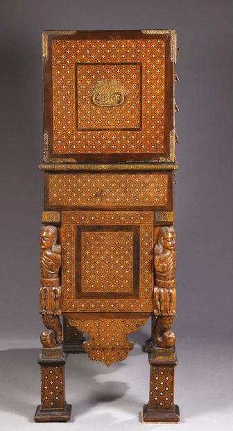 null CABINET said CONTADOR in teak and marquetry of ebony and bone, opening with...