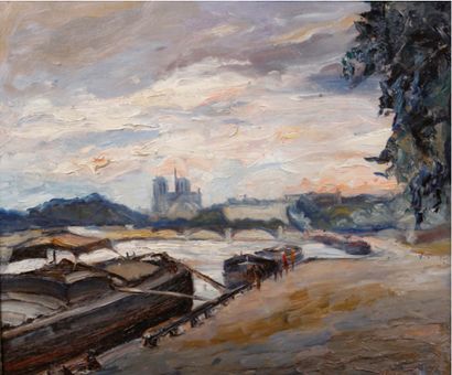 Frank Milton ARMINGTON (1876-1911), Attribué à Quais de Seine avec chevet de Notre-Dame
Huile...