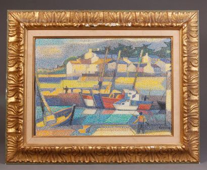 Georges ZELTER (né en 1938) Port de Lesconil en Bretagne, 1987
Huile sur toile.
Etiquette...