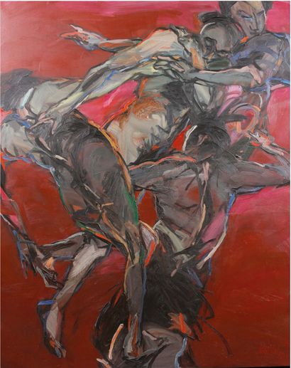 Frank WOHLFAHRT (né en 1942) Danse à quatre personnages enlacés sur fond rouge
Grande...