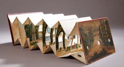 null 19th century folding PERPECTIVE VIEW "Castle Park" with six animated views (13x19...