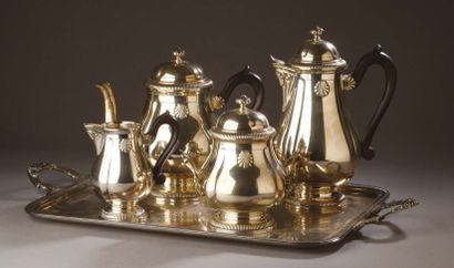 null A four-piece silver baluster tea and coffee service with pinched ribs, gadroon...
