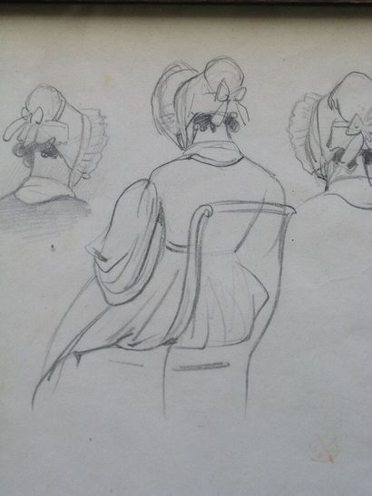 GAVARNI PAUL (1804-1866) Femme à la coiffe Crayon. Cachet en bas à droite. 21 x 17...
