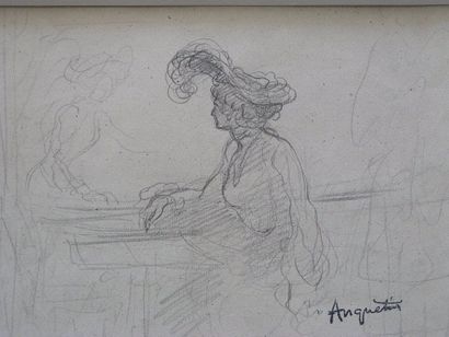 ANQUETIN LOUIS (1861-1932) Femme au grand chapeau Crayon, avec cachet en bas à droite....