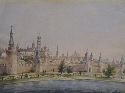ECOLE RUSSE Le Kremlin Aquarelle. 24 x 33 cm