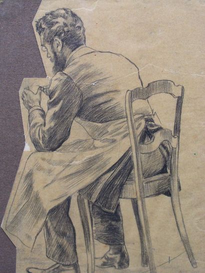 ROCHEGROSSE GEORGES (1859-1938) Homme assis, 1900 Fusain, signé en bas à gauche....