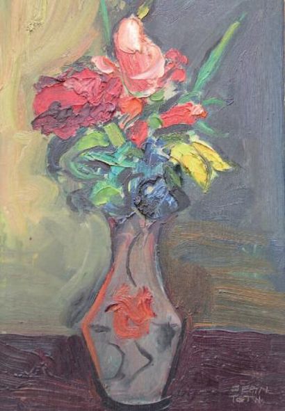 TOTH JEAN (1899-1997) Vase de fleurs. Huile sur bois, signée en bas à droite. 42...