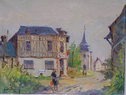 LARDENAY Village de Normandie. Huile sur toile, signée en bas à gauche. 22 x 27 ...