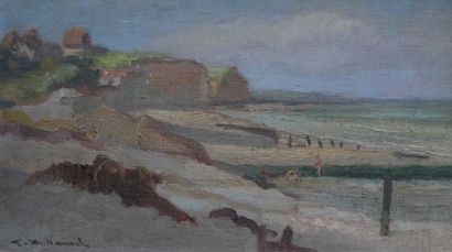 DUHAMEL GASTON Plage de Quiberville. Huile sur toile, signée en bas à gauche. 24...