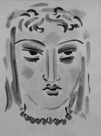 BARTA LAZLO (1902-1961) Visage de femme Aquarelle. 31 x 24cm. Illustration pour les...