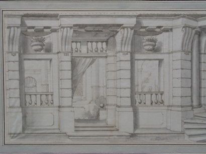 TESI MAURO (1730-1766) Façade italienne au x balustres 20,5 x 36 cm