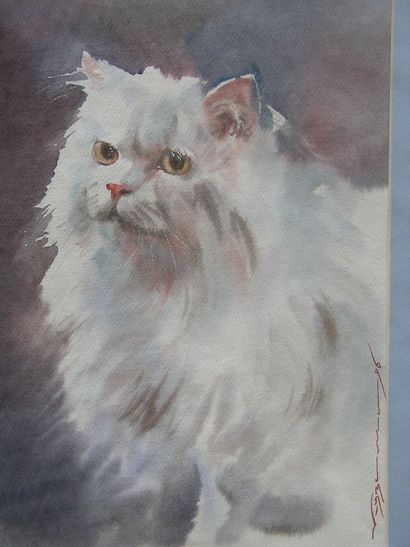 KOUSEMA CONSTANTIN Le chat Aquarelle, signée au milieu à droite. 38 x 28 cm
