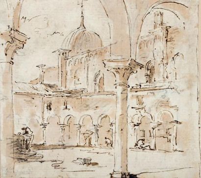 Francesco GUARDI (Venise 1712 - 1793) Cloître près de San Giovanni di Paolo Plume...