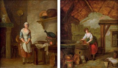 Marie-Marc-Antoine BILCOCQ (1755 - 1838) Scènes de cuisine Toile, une paire. 17,5...