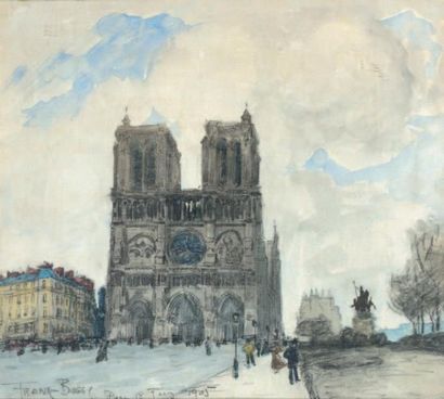 FRANK-BOGGS (1855-1926) Notre-Dame Fusain et aquarelle, signé en bas à gauche, daté...