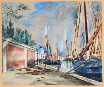 Henry de WAROQUIER (1881 - 1970) La Giudecca Aquarelle et gouache. Signée en bas...