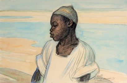Emile BEAUME (1888 - 1967) Jeune Africain au bord du fleuve Chari, vers 1938 Dessin...