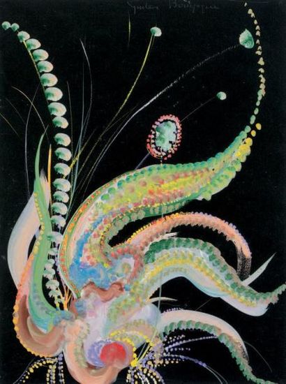 Gustave BOURGOGNE (1888-1968) Fleurs sur fond noir Aquarelle sur papier. 63 x 77...