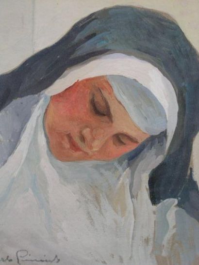 Carlo LIMIDO (1901-1957) Portrait de religieuse Gouache, signée en bas à gauche....