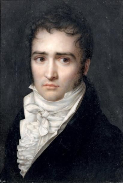 Attribué à Jean Urbain GUÉRIN (1760-1836) Portrait d'homme au jabot Ivoire. 14 x...