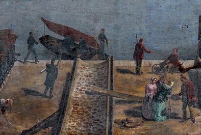 Ecole Francaise vers 1840 Vue du port de Toulon Toile d'origine. (accidents et manques)....