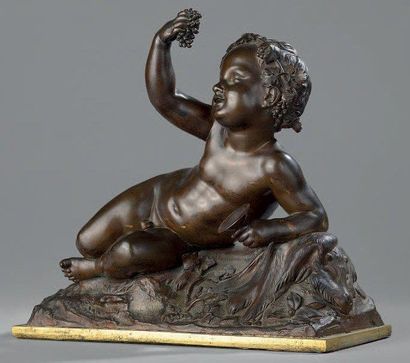 null Groupe en bronze figurant Bacchus jeune alangui sur une peau de bête et des...