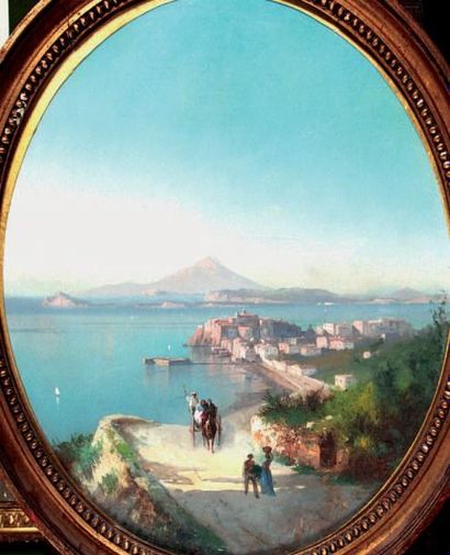 Cesare UVA (1813-1886) Vues des environs de Naples Paire de gouaches. 34 x 27 cm...