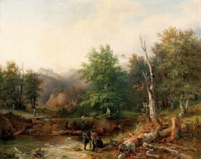 Théodore RICHARD (1782-1859) Le garde-chasse et le braconnier Toile d'origine. Signé...
