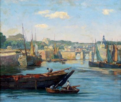 Aston KNIGHT (1873-1948) Le port de Concarneau Huile sur toile. Signée en bas à gauche...