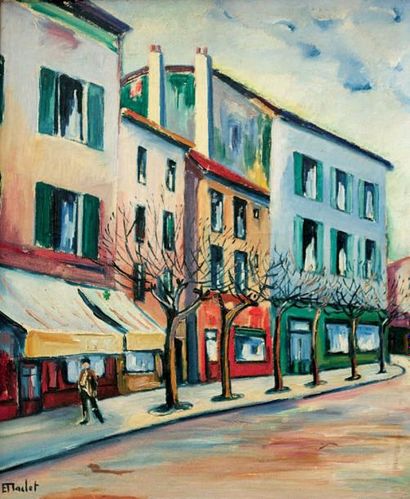 Elisée MACLET (1881-1962) Rue animée Huile sur toile. Signée en bas à gauche. 55...