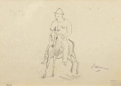 Jules PASCIN (1885-1930) Le Cavalier, 1913 Dessin à la mine de plomb. Cachet de l'atelier...