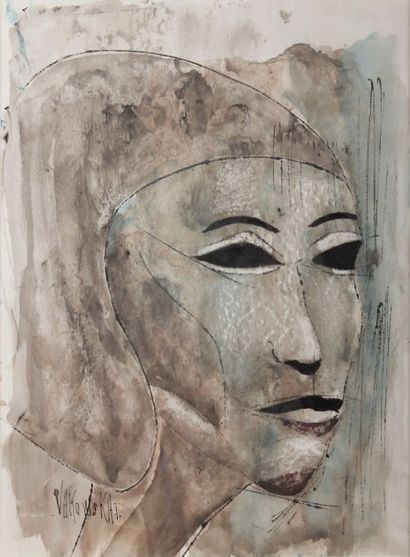 Jan VAKOWSKAI (né en 1932) Portrait d'Égyptien Dessin à l'encre et au lavis, signé...