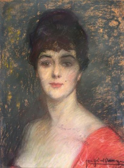 Jean-Gabriel DOMERGUE (1889-1962) Femme en buste, 1916 Pastel. Signé en bas à droite...