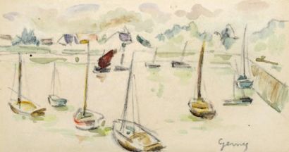 Paul élie gernez (1888-1948) Marine Aquarelle. Signée en bas à droite. 10 x 19,5...