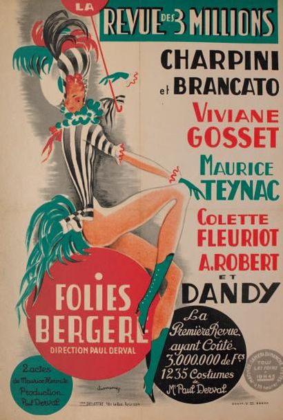FOLIES BERGÈRES La Revue d'Amour. Affiche en couleurs de E. MARGERIE; env. 60 x 39...