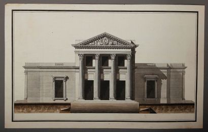 École FRANÇAISE du XVIIIe siècle Projet de façade avec fronton et projet de façade...