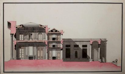 École FRANÇAISE de la fin du XVIIIe siècle Projet d'architecture pour un hôtel particulier...