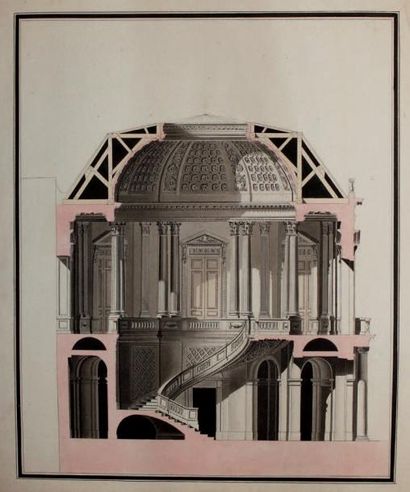 École FRANÇAISE de la fin du XVIIIe siècle Projet d'architecture pour un escalier...